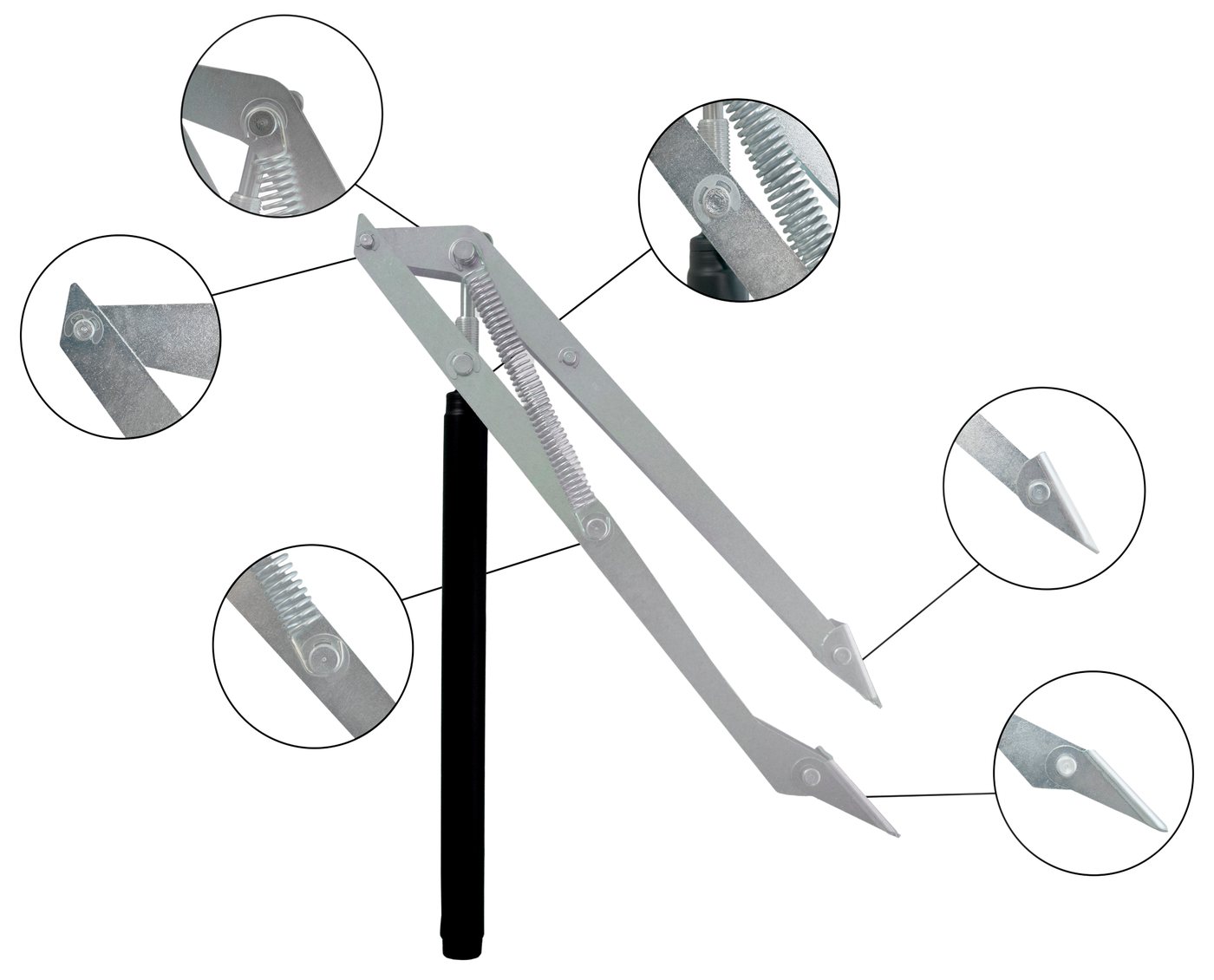 Double-arm mechanism and mounting points